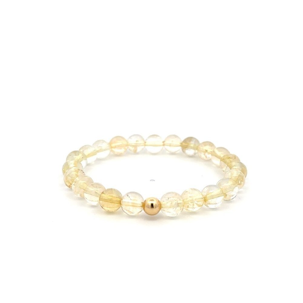 Natural Citrine Gemstones 6mm Stretchable Bracelet 18k Gold Bead Charm